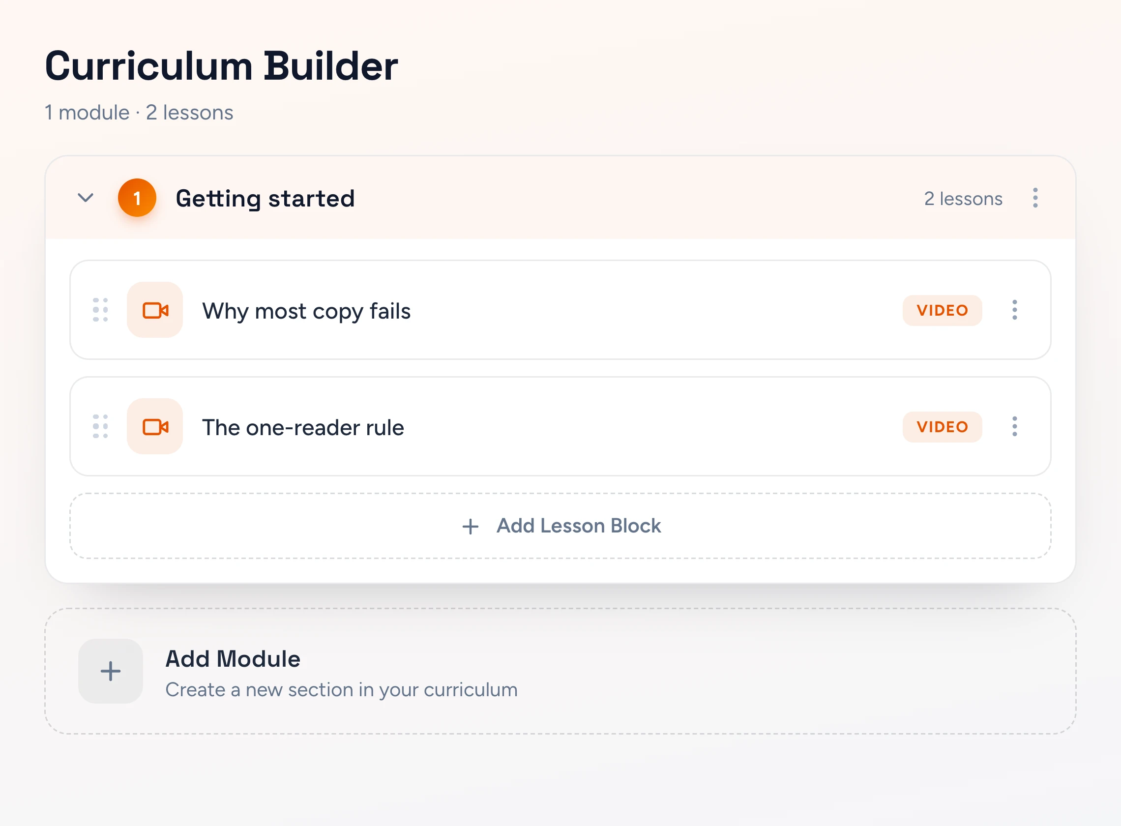 A self-paced course curriculum with modules and drip scheduling